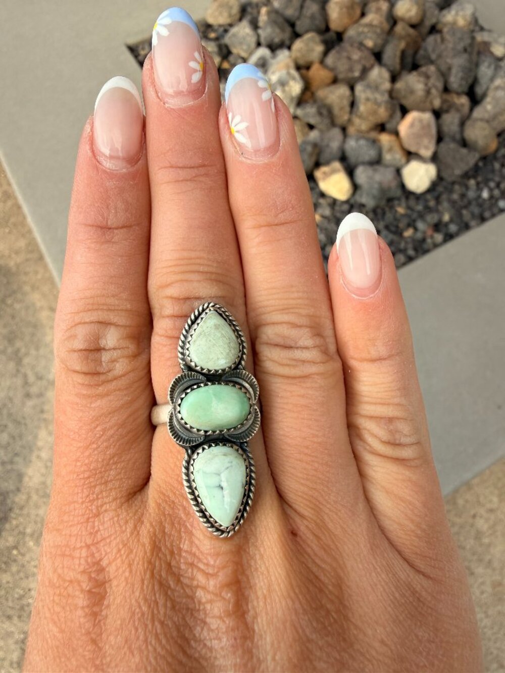 Genuine Paloma Turquoise Sterling Silver 3-Stone Ring